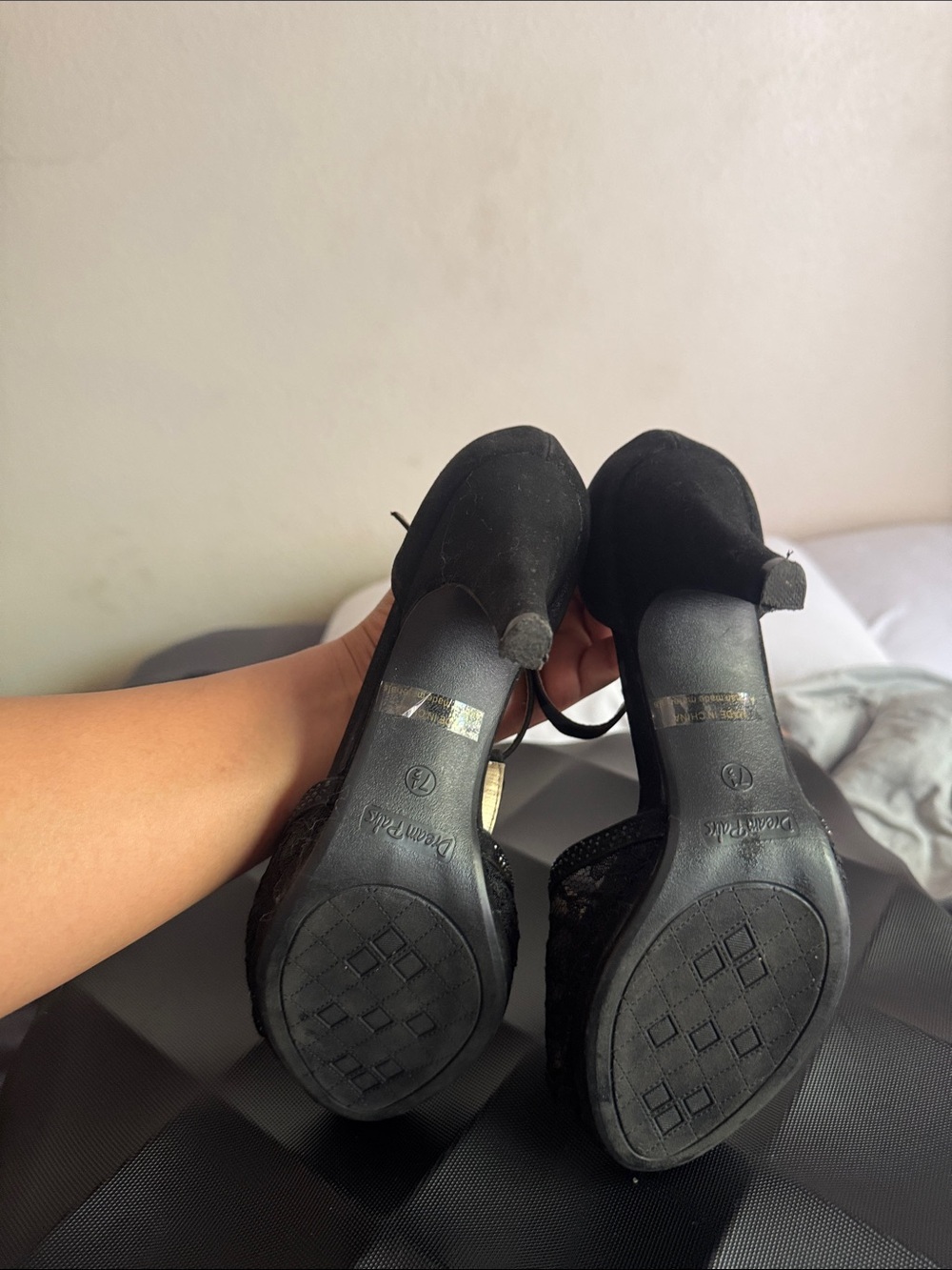 Dream Pairs Black Lace Rhinestone T-Strap Heels – Size 7.5 - Picture 4 of 10